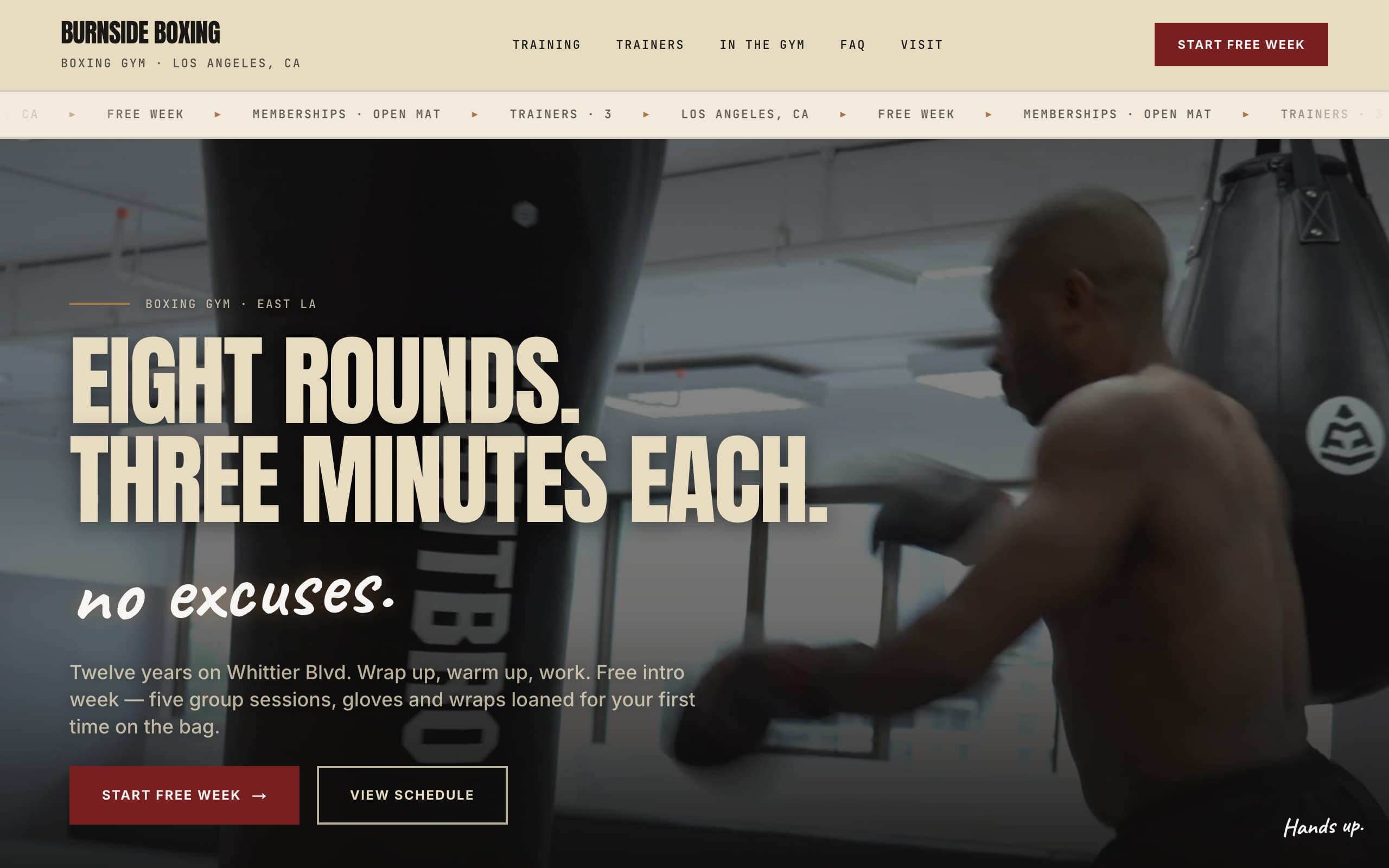 Burnside Boxing — a real Personal training site generated by SitegenOS