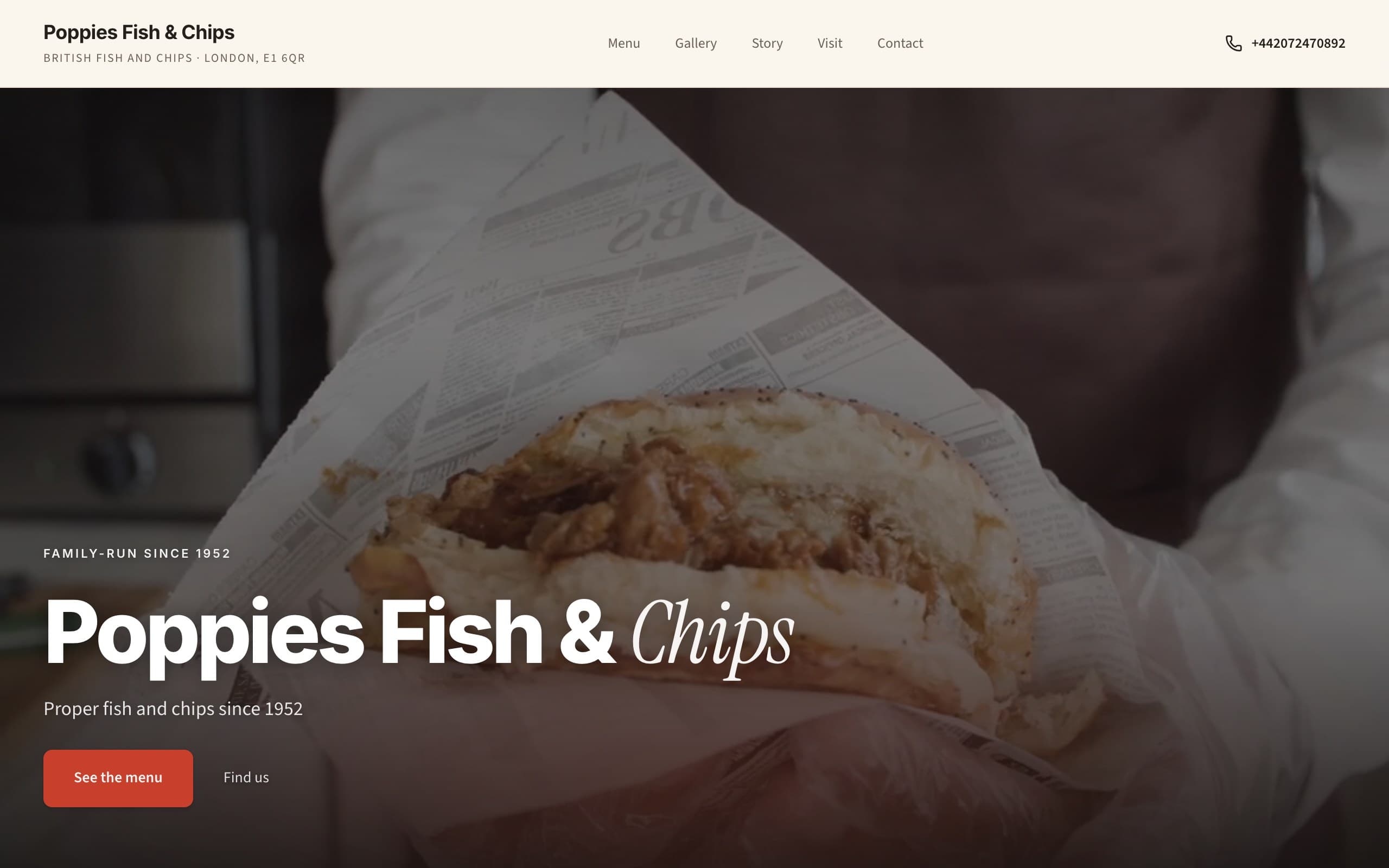 Poppies Fish & Chips — a real Restaurant & Cafe site generated by SitegenOS