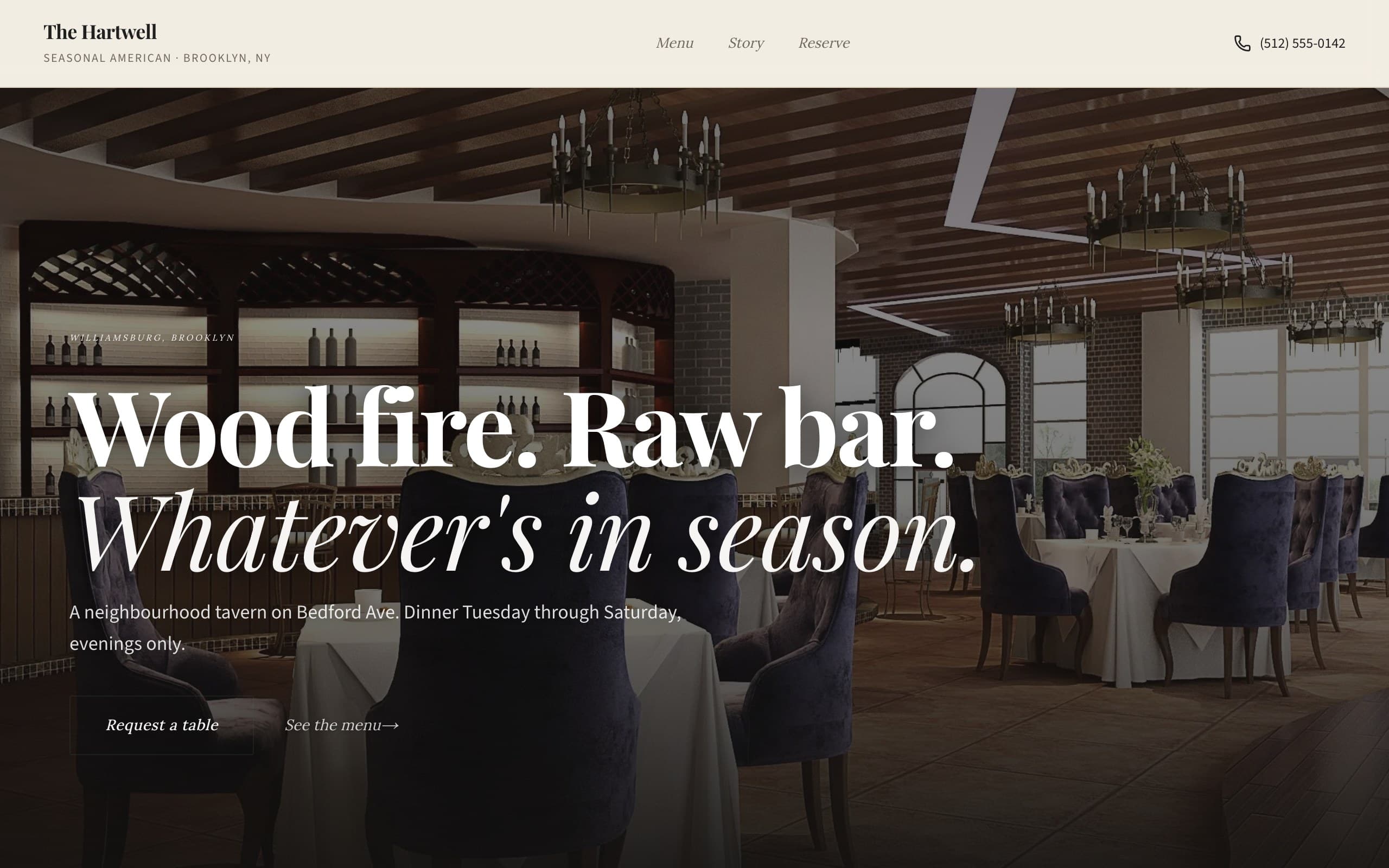 The Hartwell — a real Restaurant & Cafe site generated by SitegenOS